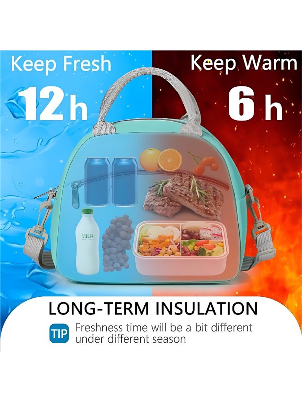 Lunch Bag Women Insulated Lunch Bag Waterproof Lunch Cooler Bag, Green & Grey